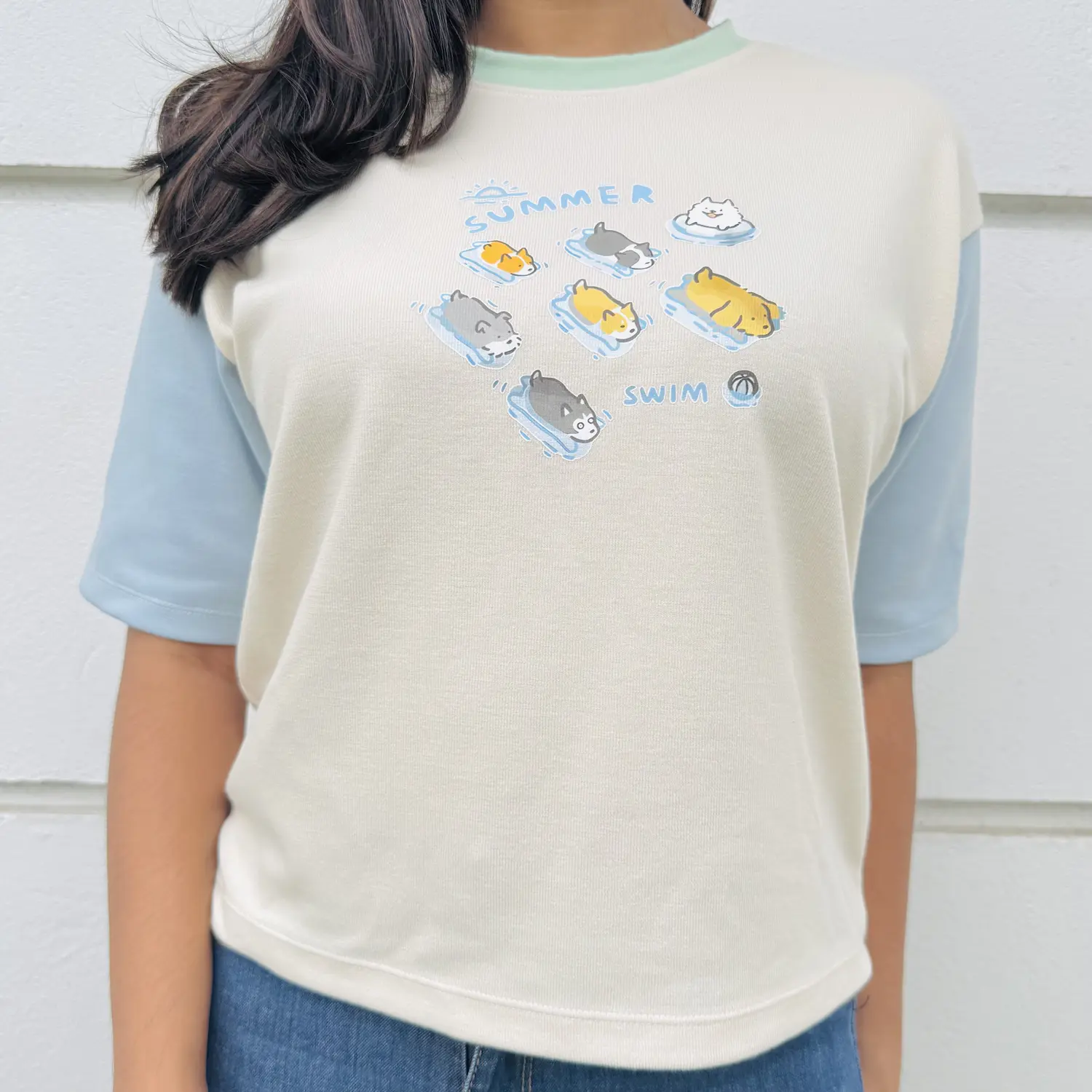 Blue Sleeved Freesize Cropped T-Shirt for Ladies | Imported
